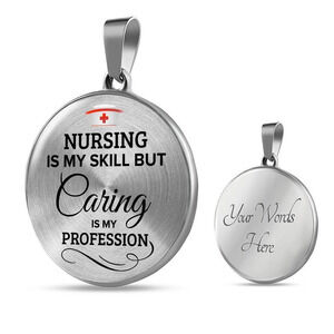 Nursing Is My Skill Rn Circle Pendant Necklace Stainless Steel 24 Inch Chain Si